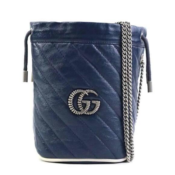 GUCCI Blue Leather GG Marmont Shoulder Bag - Picture 1 of 5